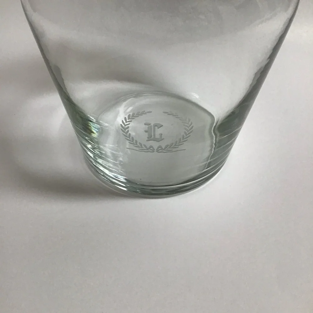 Letter L Monogram Wine Decanter Carafe 6 Glasses SET Etched Clear Glass Barware